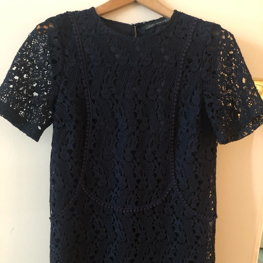 Navy Blue color crochet mini dress